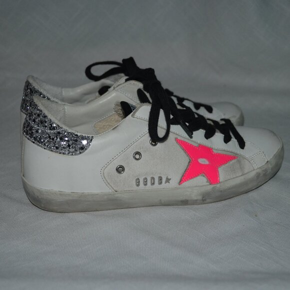 $625 Sz 36 6  Golden Goose Pink Star Superstar Glitter Heel Leather Snea… - Picture 1 of 10